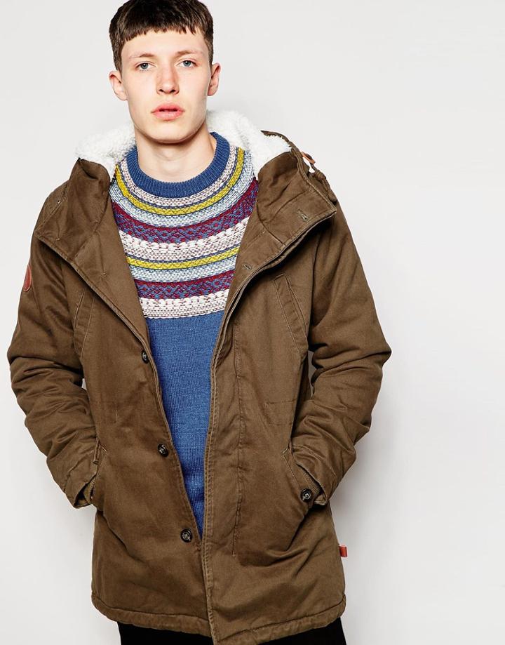 Bellfield Parka With Fleece Lined Hood - Khaki