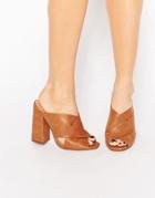 Lost Ink Rita Cross Front Mule Heeled Sandals - Tan