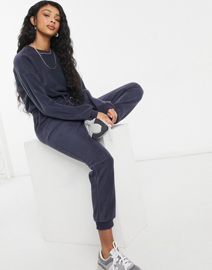 Asos Design Fleece Jumpsuit In Washed Navy-blues