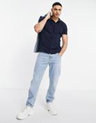 Asos Design Button Up Jersey Shirt In Navy