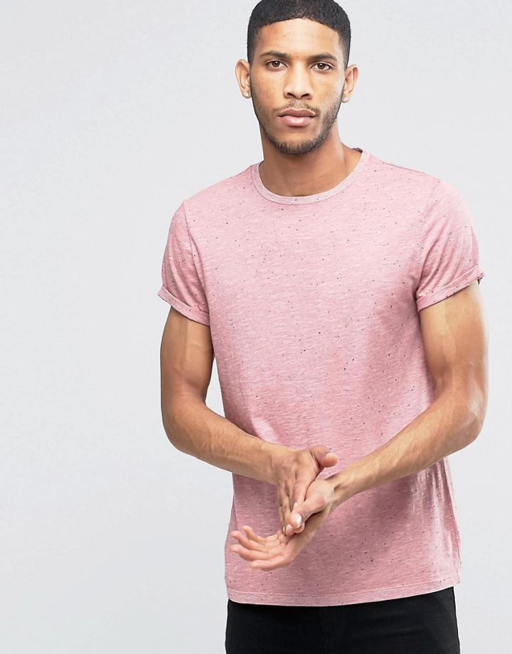 Asos T-shirt In Peach Nep With Roll Sleeve
