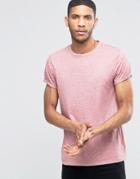 Asos T-shirt In Peach Nep With Roll Sleeve