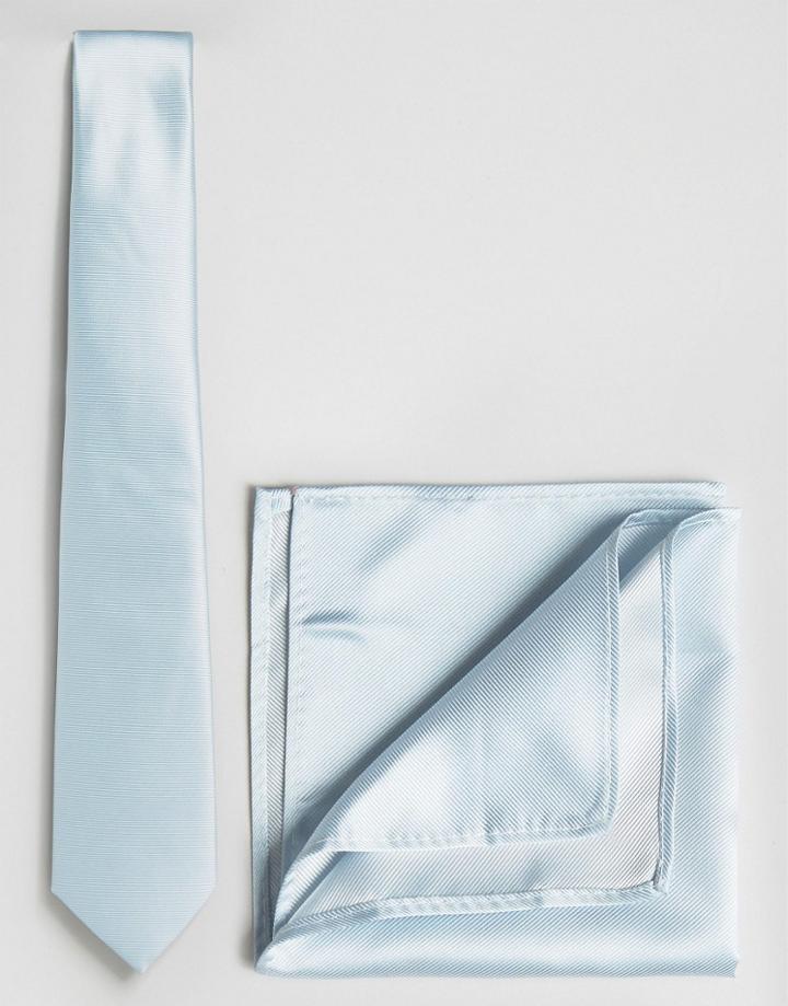 Asos Wedding Tie And Pocket Square Pack In Light Blue - Blue