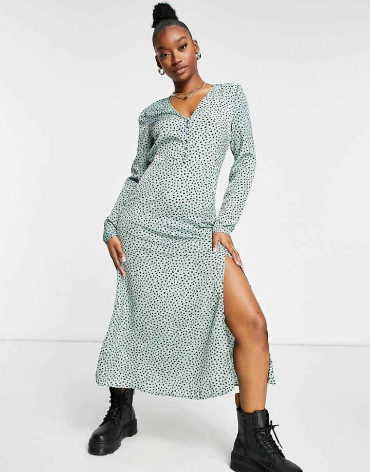 Missguided Midi Tea Dress In Green Dalmatian Print