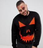Asos Design Plus Halloween Pumpkin Sweater - Black