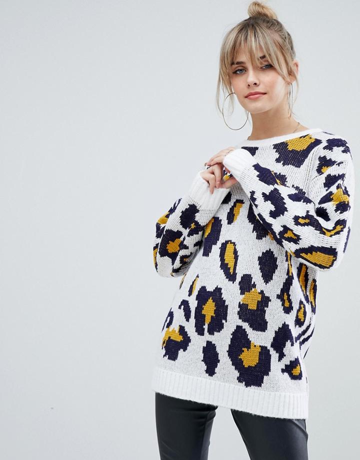 Prettylittlething Oversized Jumper In Leopard Print - Multi