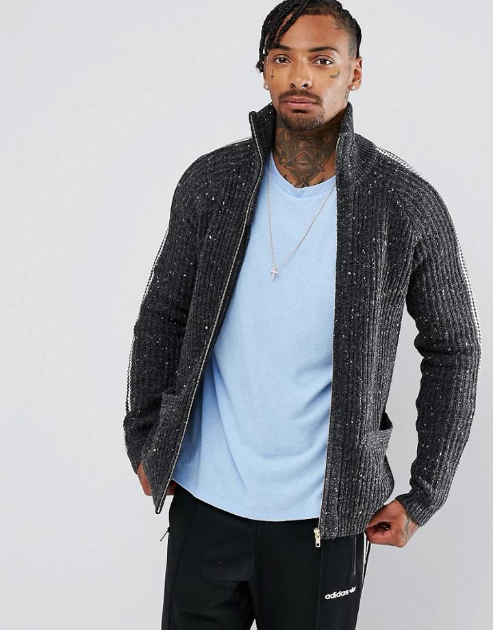 Asos Textured Funnel Neck Jacket In Charcoal-gray