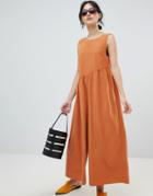Asos Design Minimal Jumpsuit With Gathered Waist And Wide Leg - Orange