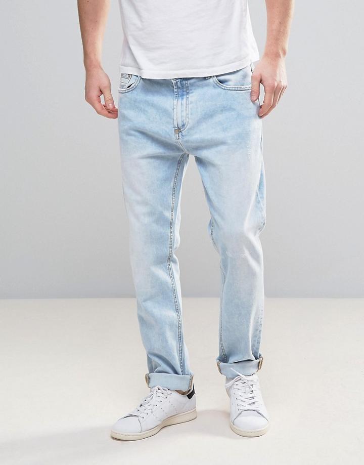 Bershka Slim Fit Jeans In Bleach Wash - Blue