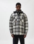 Pull & Bear Sherpa Jacket With Jersey Hood In Blue Check-blues