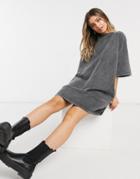 Asos Design Oversized Heavy Weight T-shirt Dress In Gray Acid Wash-grey