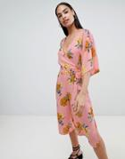 Prettylittlething Kimono Sleeve Jumpsuit In Pink Floral - Pink