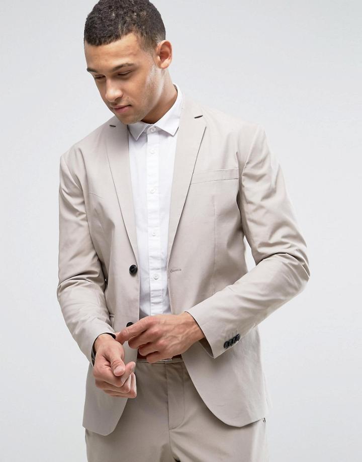 Jack & Jones Premium Slim Cotton Blazer - Stone