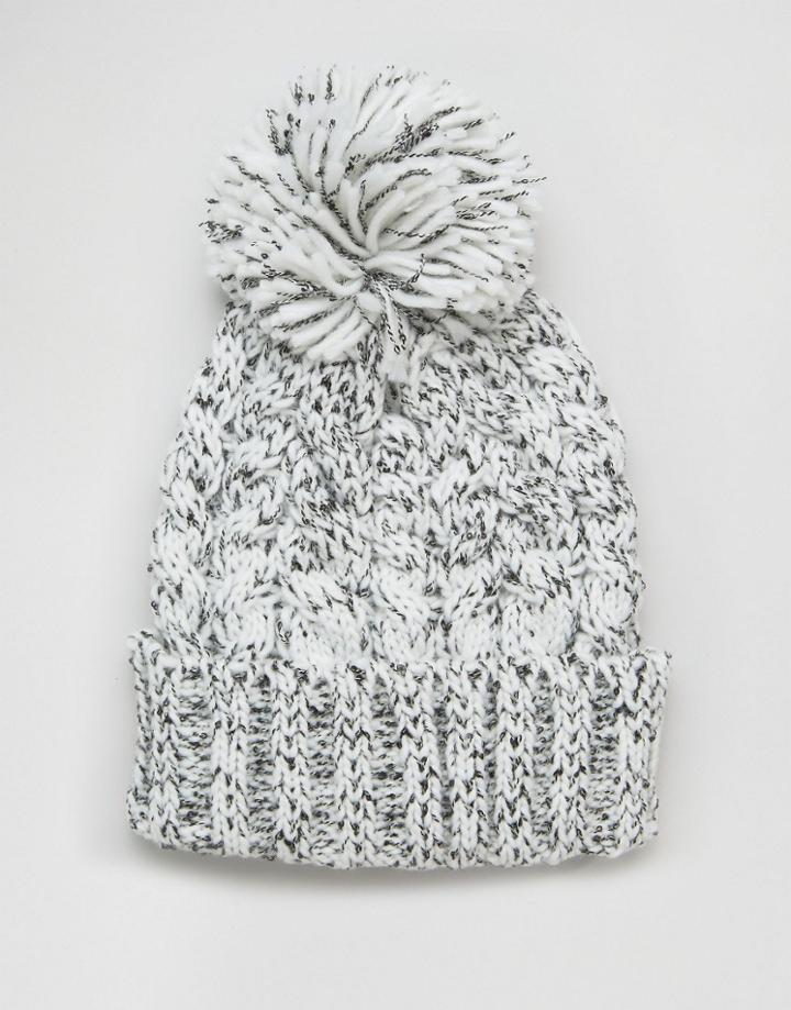 Asos Chunky Bobble Beanie In Black And White Twist - White