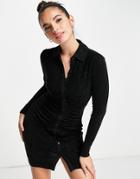 Ever New Collared Shirt Mini Dress In Glitter Black