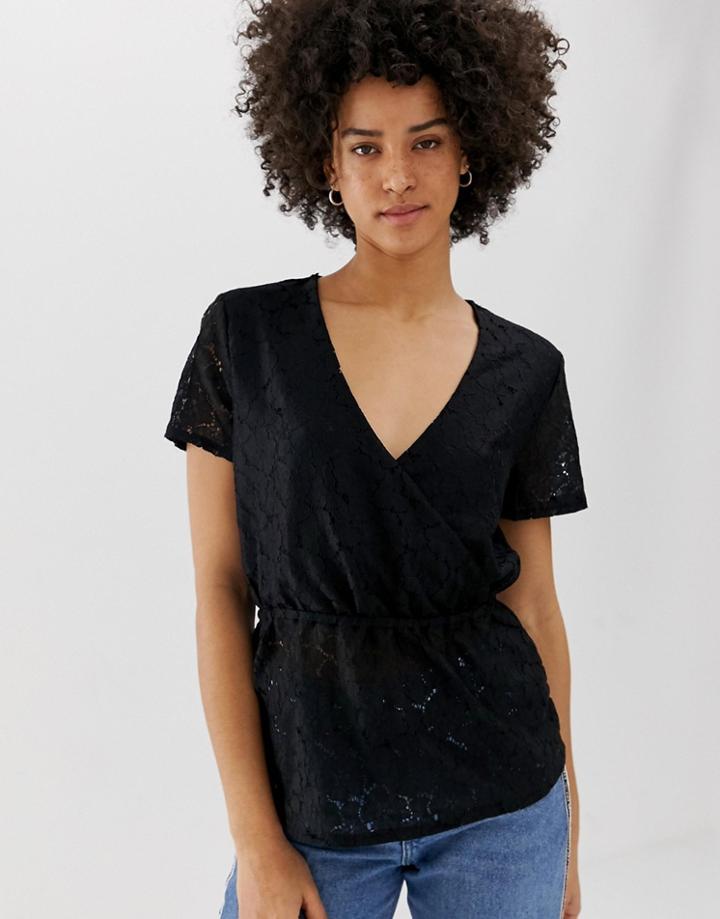 Pieces Julia Lace Wrap Blouse-black