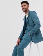 Asos Design Wedding Slim Suit Jacket In Mid Blue