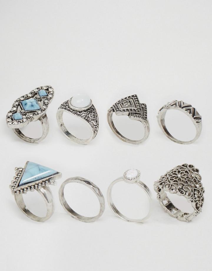 New Look Filigree Ring Pack - Blue