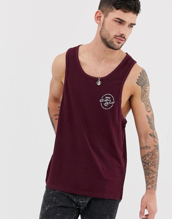 New Look Tank With Chest Print In Burgundy - Red