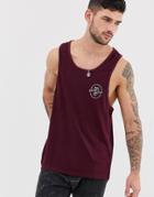New Look Tank With Chest Print In Burgundy - Red