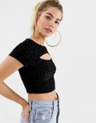 Asos Design Top With Cut Out In Animal Burnout-black