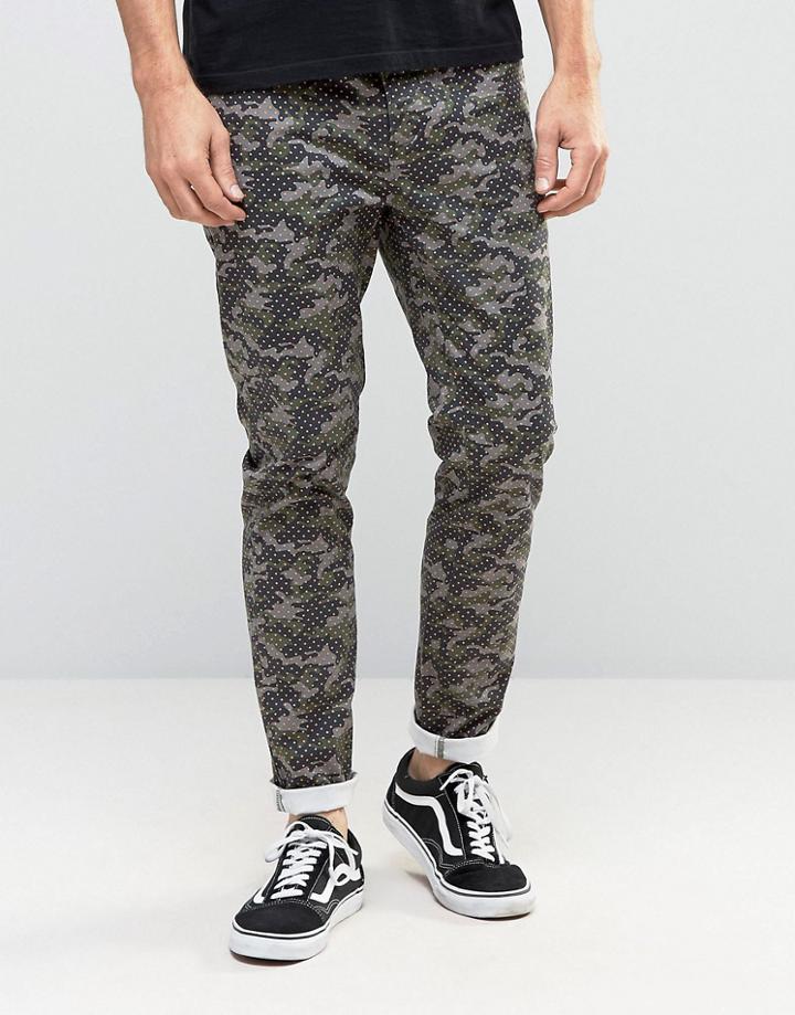Asos Skinny Chinos In Polka Dot Camo - Green