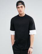 Asos Oversized T-shirt With Contrast Layer Half Sleeve - Black