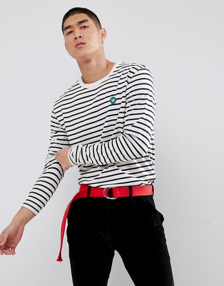 Wood Wood Striped Long Sleeve T-shirt With Aa Logo - White