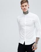 Farah Brewer Slim Fit Grandad Collar Oxford Shirt In White - White