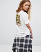 Rvca Oversized Boyfriend T-shirt With Illustrated Tiger Back Print - White