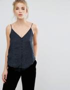 Vila Button Front Cami Top - Navy