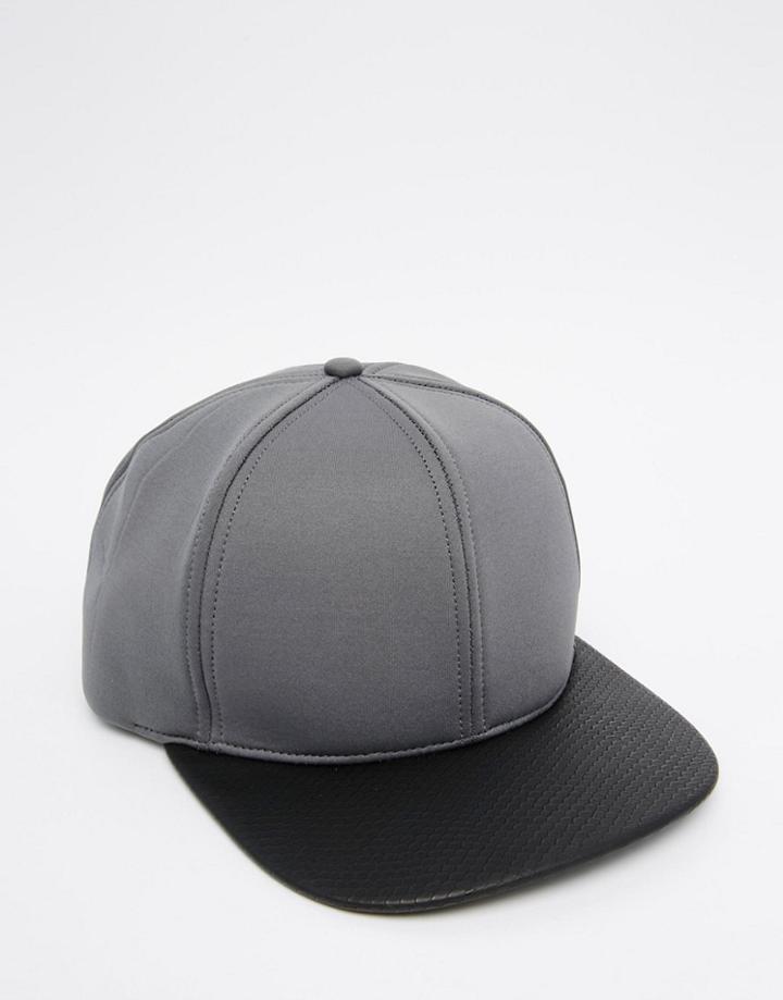 Asos Snapback Cap In Charcoal Scuba With Contrast Peak