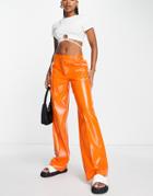 Na-kd X Melissa Bentsen Faux Leather Wide Leg Pants In Orange