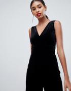 Tfnc Velvet Jumpsuit With Lace Back Insert In Black