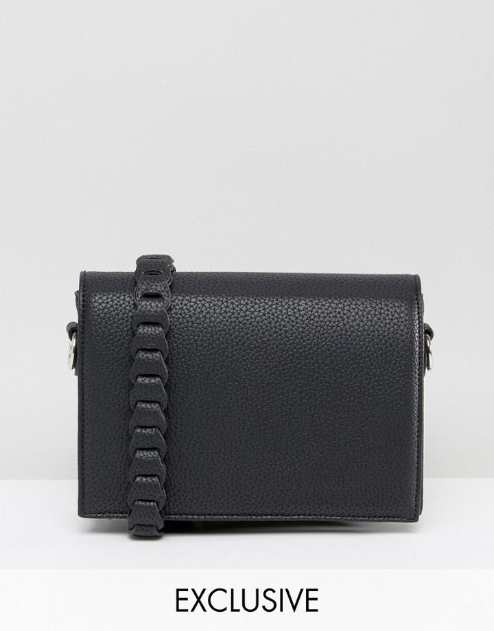 Street Level Minimal Cross Body With Whipstitch Strap In Black - Black