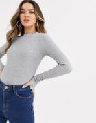 Asos Design Top In Rib With Thumb Hole In Gray Marl