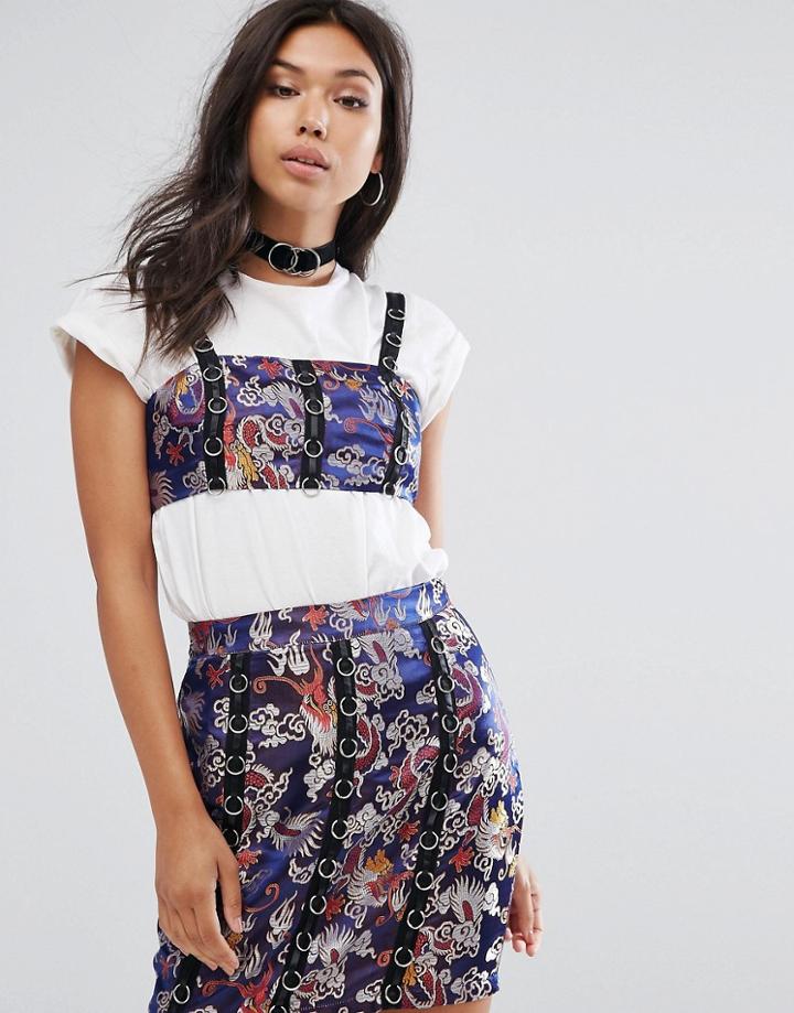 Prettylittlething Ring Detail Crop Top - Navy