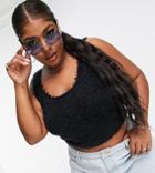 Threadbare Curve Carly Eyelash Knit Crop Top In Black