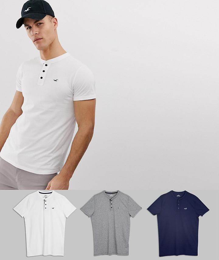 Hollister 3 Pack Icon Logo Henley T-shirt In White/navy/gray - Multi
