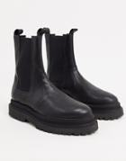 Asos Design High Chelsea Calf Boots On Stacked Sole In Black High Shine Leather