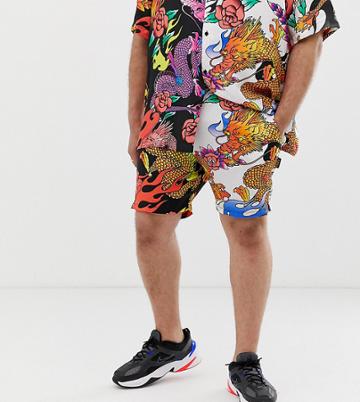 Jaded London Festival Two-piece Half And Half Shorts In Dragon Print