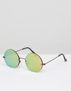 Asos Design Round Sunglasses In Copper With Laid On Mirrored Lens - Copper