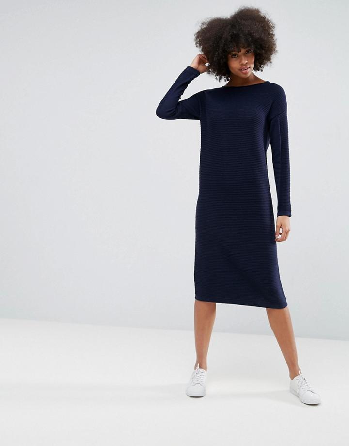 Asos Sweater Dress In Ripple Stitch - Navy