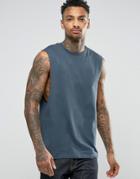 Asos Sleeveless T-shirt With Dropped Armhole In Blue - Blue