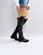 Truffle Collection Ruffle Flat Over Knee Boots - Black