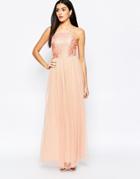 Rare Maxi Dress With Lace Top And Skirt In Glitter Fabric - Nude