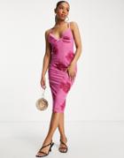 Miss Selfridge Lace Trim Mesh Midi Dress In Oversized Rose Print-pink