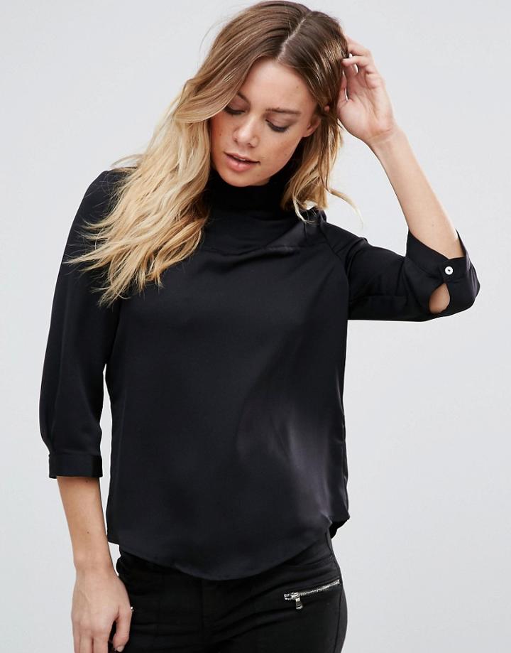 Vero Moda High Neck Shirt With 3/4 Sleeves - Black