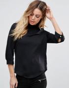 Vero Moda High Neck Shirt With 3/4 Sleeves - Black