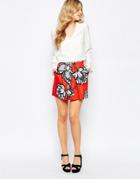 Finders Keepers Flashback Mini Skirt In Floral Print - Red